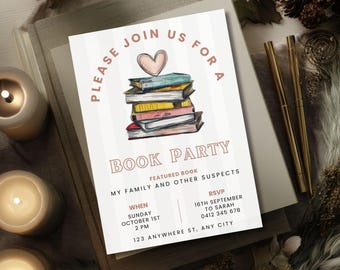 Book Club Invite Template, Doodle Book Pile Party Digital Invite, Reading Printable, Editable Book Meeting Invitation, Reading Group Flyer