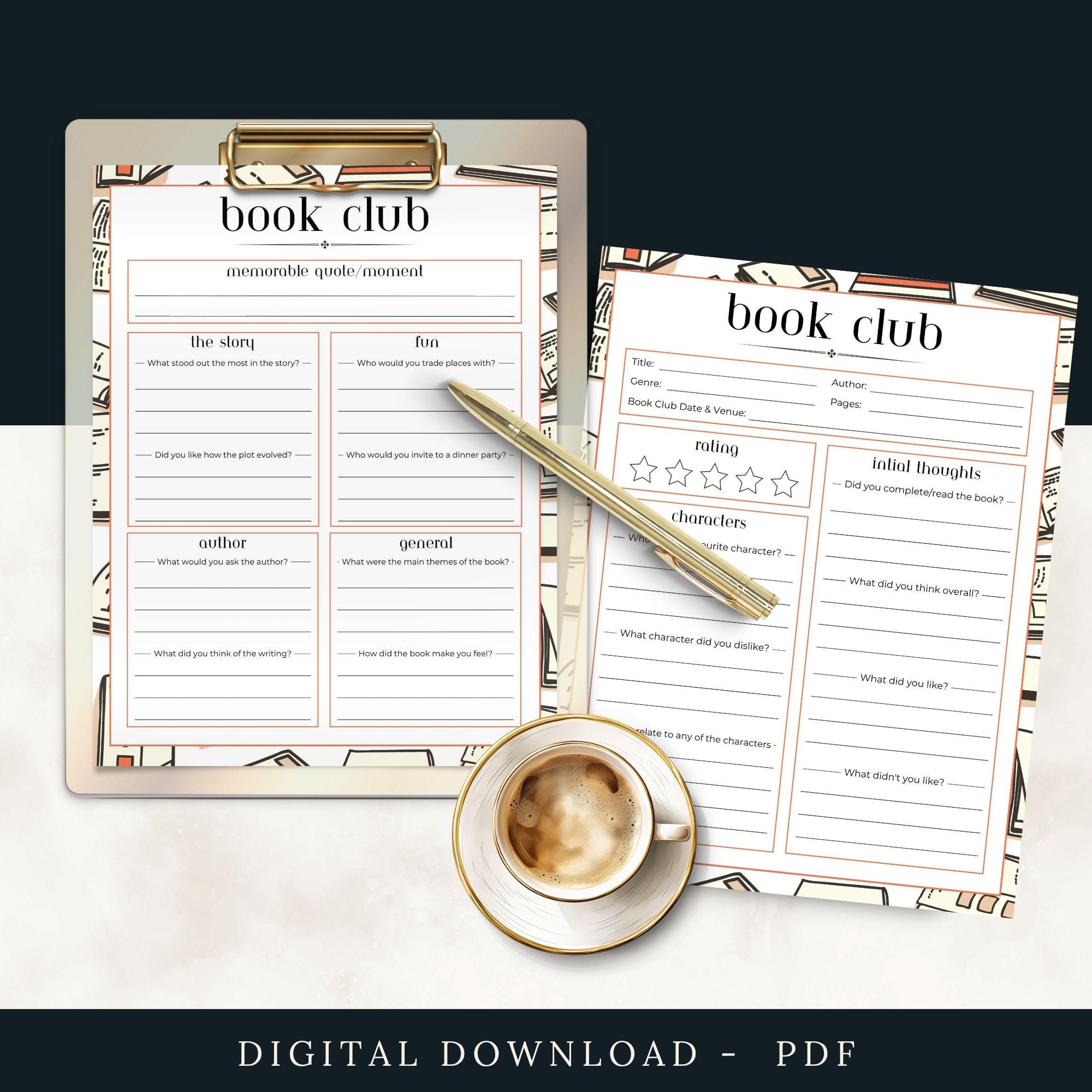 Book Club Printable, Book Club Discussions, DOWNLOAD, Questions for ...