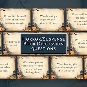 Horror Suspense Buch Club Diskussion Fragen, SOFORTIGER DOWNLOAD, Halloween Themen Leseparty, Prompts für Thriller Buch, Buchliebhaber Geschenk