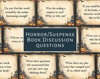 Horror Suspense Book Club Discussion Questions, INSTANT DOWNLOAD, Halloween Themed Reading Party, Prompts for Thriller Book, Book Lover Gift
