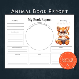 Animal Printable Book Report, INSTANT DOWNLOAD, Printable Activity, Book Report Template, Book Report Printable, Home School Reading PDF