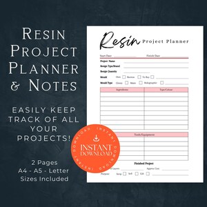 Resin Project Printable, Resin Planner PDF, Resin Printable, Craft Project Printable, Resin Craft Project, Project Printable, Resin Notes,