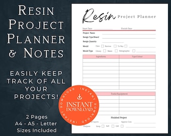 Resin Project Printable, Resin Planner PDF, Resin Printable, Craft Project Printable, Resin Craft Project, Project Printable, Resin Notes,