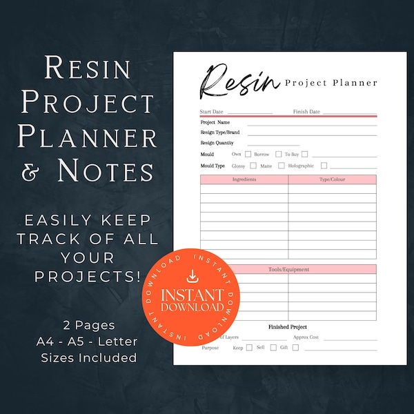 Resin Project Printable, Resin Planner PDF, Resin Printable, Craft Project Printable, Resin Craft Project, Project Printable, Resin Notes,