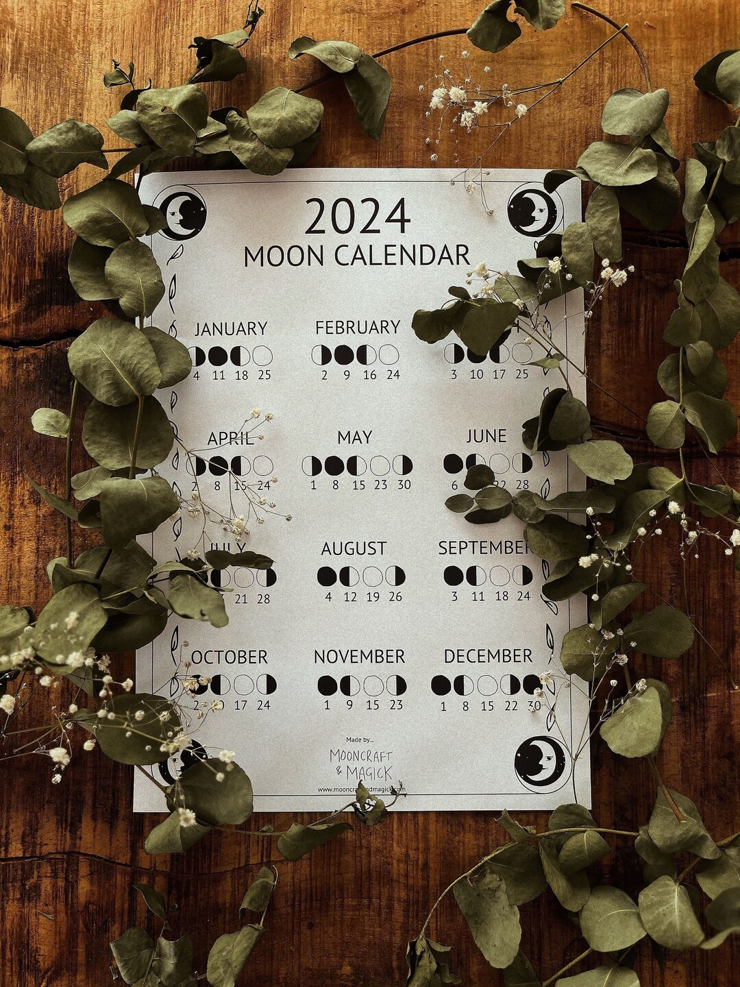 2024 UK Lunar Calendar Moon Calendar Printable Moon Phase Etsy