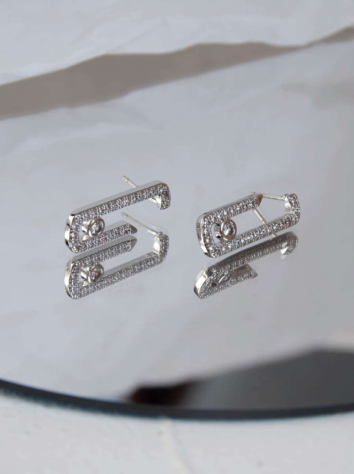 Paper Clip Earrings Diamond Pin 18K Plated Earrings Fashion | Etsy