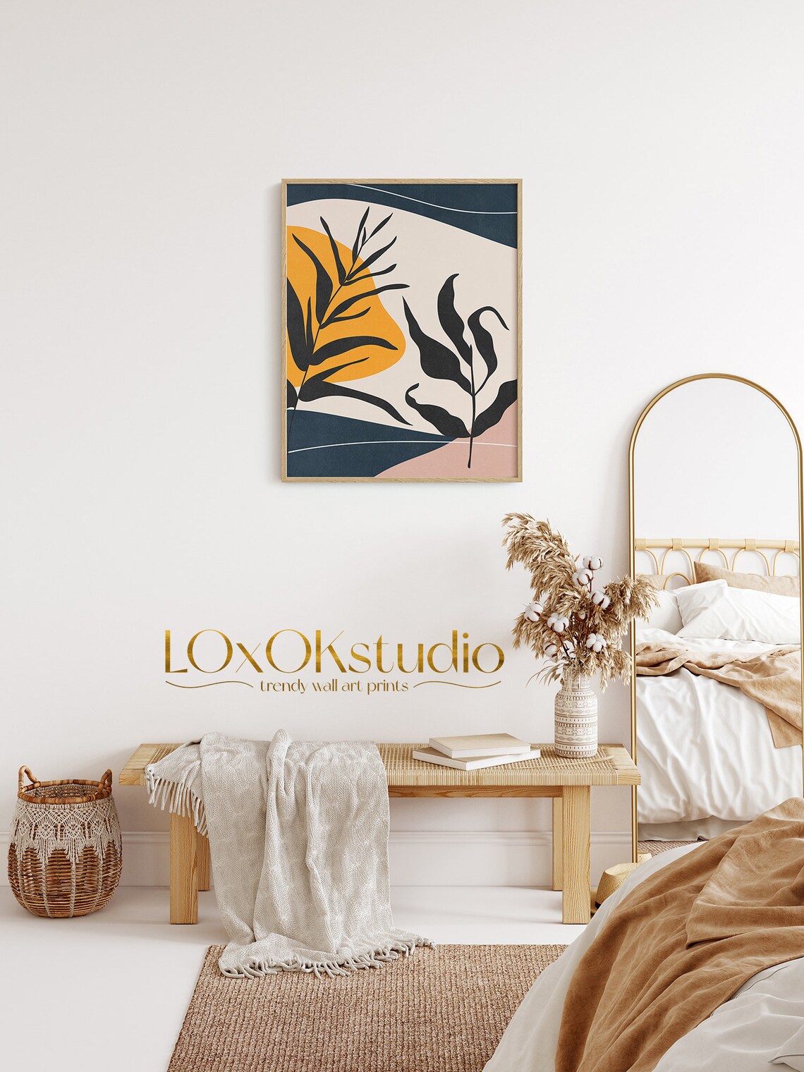 Boho Print Abstract Botanical Wall Art Plant Minimalist