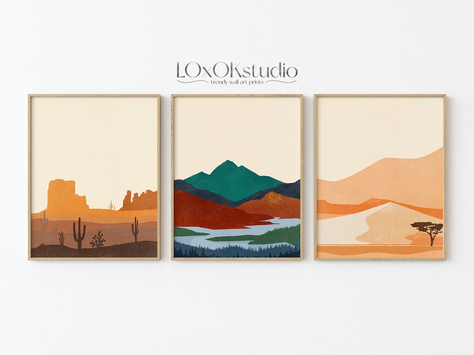 Landscape Wall Art Set Of 3 Mid Century Modern Art