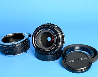 SMC Pentax-M 50mm 1.7 Lens with Tele Converter 2x Panagor / For Pentax K1000 KM ME Super etc 35mm analog cameras