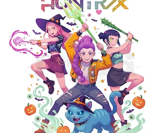 Spooky Huntrix Halloween PNG, Kpop Demon Hunters Clipart, Saja Girls PNG, Derpy Tiger, Huntrix Merch, Anime Lover Gift, Sublimation Design