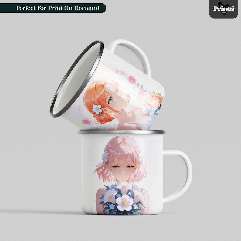 Akvarell Anime Clipart-paket: Blommiga flickillustrationer (digital nedladdning, 300 DPI, JPG-filer) bild 8
