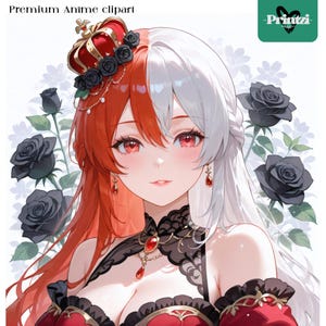 Akvarell Anime Clipart-paket: Blommiga flickillustrationer (digital nedladdning, 300 DPI, JPG-filer) bild 5