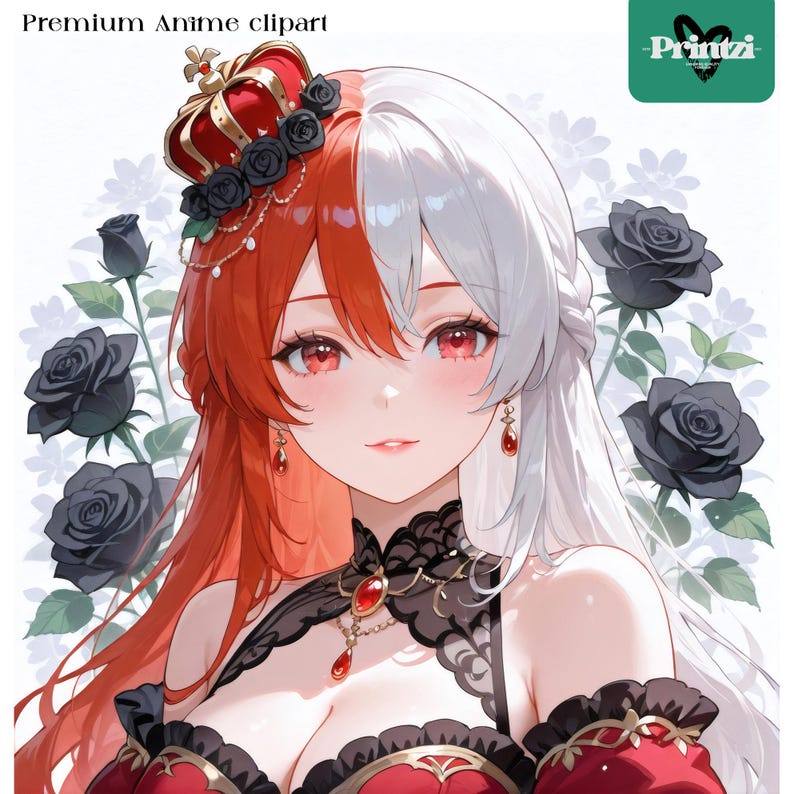 Akvarell Anime Clipart-paket: Blommiga flickillustrationer (digital nedladdning, 300 DPI, JPG-filer) bild 5