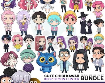 Paquete de imágenes prediseñadas de cazadores de demonios de Kpop / 82 pegatinas PNG kawaii