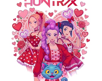 Valentine Huntrix Anime Girl Group PNG | Kpop Demon Hunters Sublimation | Saja Girls Mira Rumi Zoey | Valentine's Day Clipart
