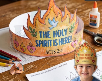 Manualidad de corona de papel para Pentecostés, actividad para colorear del Espíritu Santo para la escuela dominical (descarga digital)