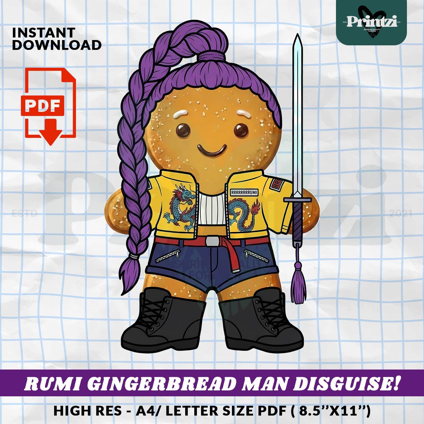 Rumi Gingerbread Man Disguise Printable, KPOP Demon Hunters Craft, Saja ...