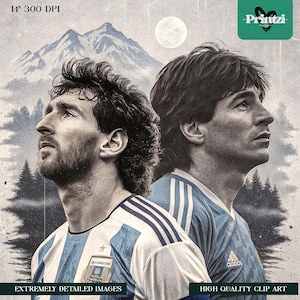 May include: A black and white illustration featuring two soccer players in profile, set against a mountain and moon backdrop. The players wear light blue and white jerseys. Text at the bottom reads "EXTREMELY DETAILED IMAGES" and "HIGH QUALITY CLIP ART".