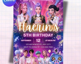 Kpop Anime Birthday Invitation | Editable Canva Template (Digital Download)
