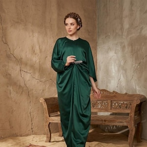 emerald green eid dress Modern Emerald Abaya, Eid Dress,islamic Dress,hijab Dress, Satin Abaya Dubai,muslim Dress,wedding Dress,evening Gown,prom Dress,modest Abaya