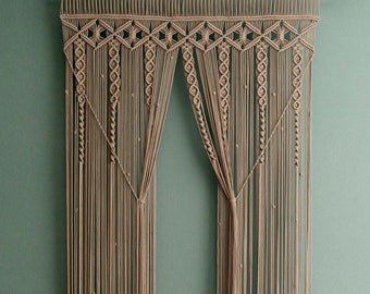 Macrame Large Curtain, Macrame Window, Bohemian Wall Decor Modern Farmhouse Art, Rustic Valance, Door Curtain, Woven Tapestry C06