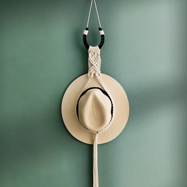 Macrame Hat Display, Boho Hat Holder, Hat Organizer Hanger, Macrame Hat Display, Horseshoes Macrame, Boho Hat Decor, Farmhouse Hat Decor I42