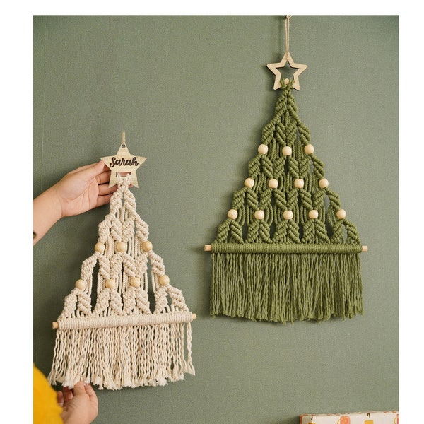 Makramee-Weihnachtsbaum, Boho-Weihnachtsdekor, moderner Weihnachtsbaum, Bauernhaus-Weihnachtsdekor, Urlaub Wandbehang, rustikale Weihnachtsgeschenke X08