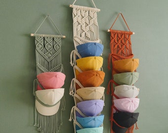 Porta cappelli Macrame, Porta cappelli da parete, Regalo per lui, Porta cappelli da camionista, Espositore per cappelli, Regalo di inaugurazione della casa, Decorazione da parete Macrame H78