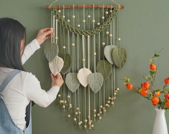 Macraméblad decor, blad muur hangend, housewarming cadeau, boho interieur, kinderkamer kunst, boho macramé, moderne boerderij, nieuw huis cadeau L22