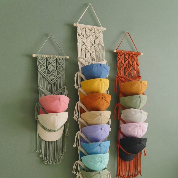 Macrame Cap Rack, Wall Hanging Rack, Gift For Him, Trucker Hat Rack, Cap Display, Housewarming Gift, Macrame Wall Decor H78