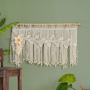 Macrame Flower Window Curtain, Boho Wall Hanging, Qeen Headboard, Hohemian Window Curtain, Woven Tapestry, Wedding Decor, New Home Gifts C05