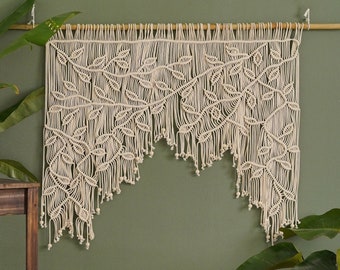 Large Leaf Window Curtain, Macrame Door Curtain, Boho Wall Hanging, Modern Macrame Curtain, Curtain Valance, New Home, Housewarming Gift C02