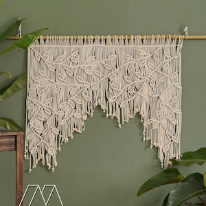 Large Leaf Window Curtain, Macrame Door Curtain, Boho Wall Hanging, Modern Macrame Curtain, Curtain Valance, New Home, Housewarming Gift C02