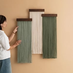 Colgante de pared de fibra, hogar escandinavo, arte abstracto de la pared, decoración minimalista, arte macramé, decoración rústica, arte de pared de mediados de siglo W18