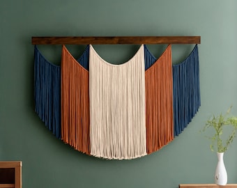 Fiber Wall Hanging, Yarn Tapestry, Farmhouse Decoration, Scandinavian Home, Wood Wall Art Modern, Best Friend Gift, Decor For Room V29