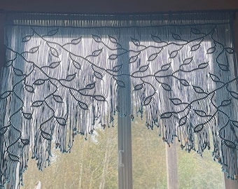 Large Leaf Window Curtain, Macrame Door Curtain, Boho Wall Hanging, Modern Macrame Curtain, Curtain Valance, New Home, Housewarming Gift C02