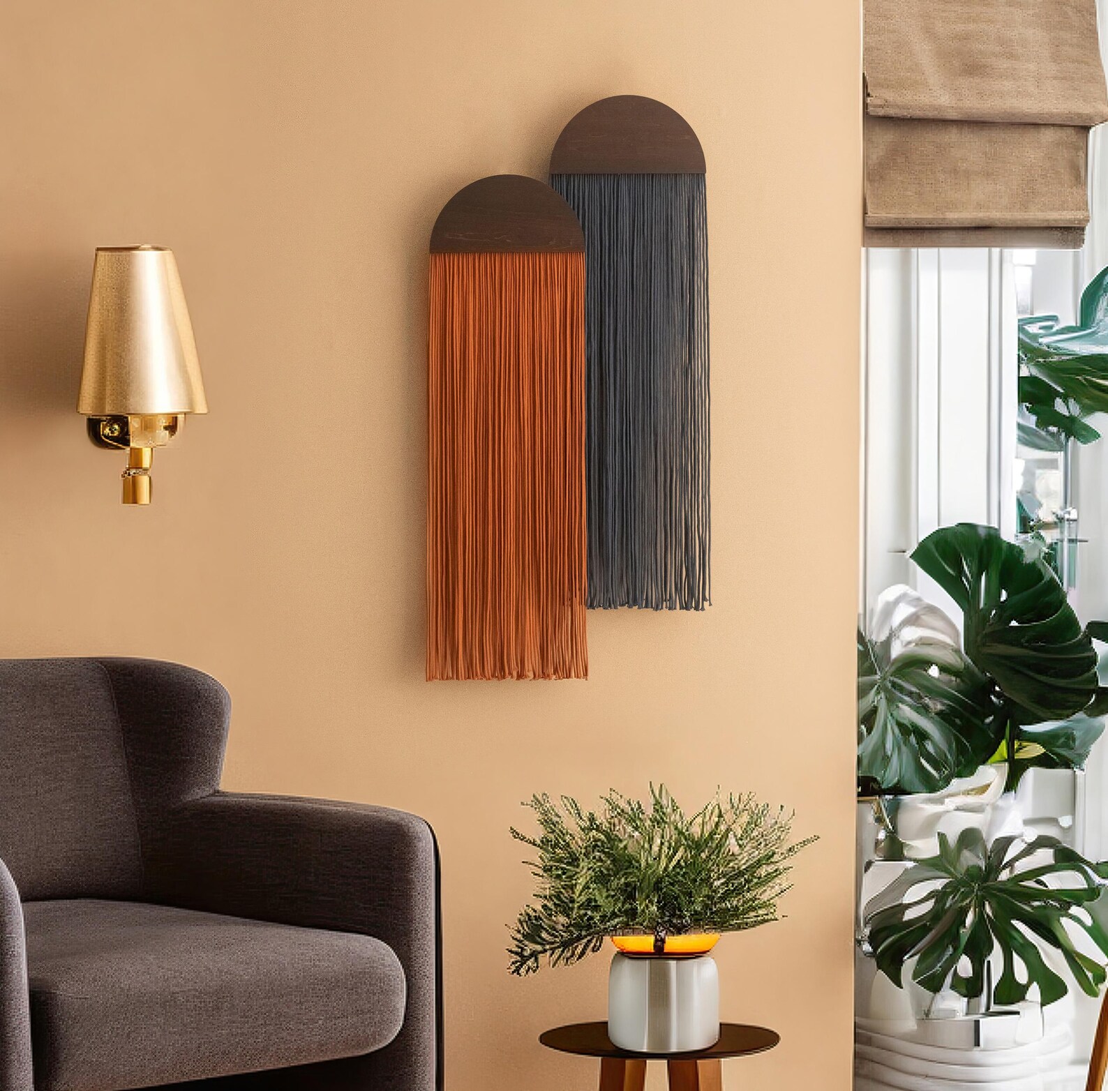 Yarn Wall Hanging, Living Room Art, Mid Century Modern, Abstract Wall ...
