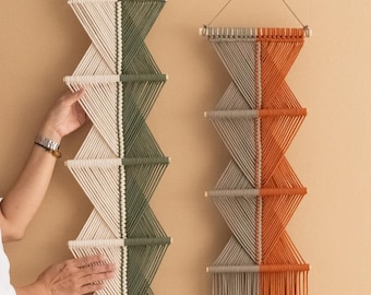 Tapiz de pared de hilo, macramé bohemio, arte de pared de macramé, arte de fibra, decoración de sala de estar, casa de campo moderna, decoración escandinava V77