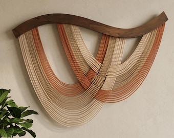 Wavy Wood Wall Decor, The Flow Wall Hanging and Interwoven Fiber Art V93