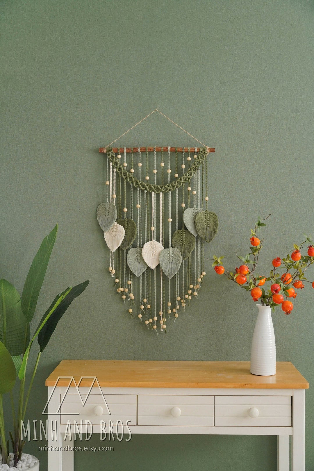 Tenture Murale Macramé Feuille - Décor Bohème Naturel En Coton Pour Salon, Chambre