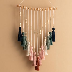 Macrame Wall Hanging, Home Office Decor, Tassel Hanging, Mid Century Modern, Yarn Decor, Colorful Macrame, Modern Wall Hanging V85