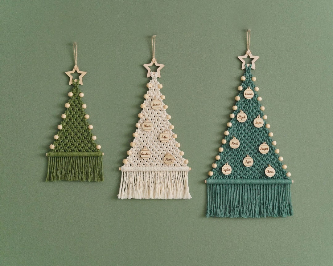 Macrame Christmas Tree With Star Topper, Pine Tree Wall Hanging Christmas Holiday Decoration