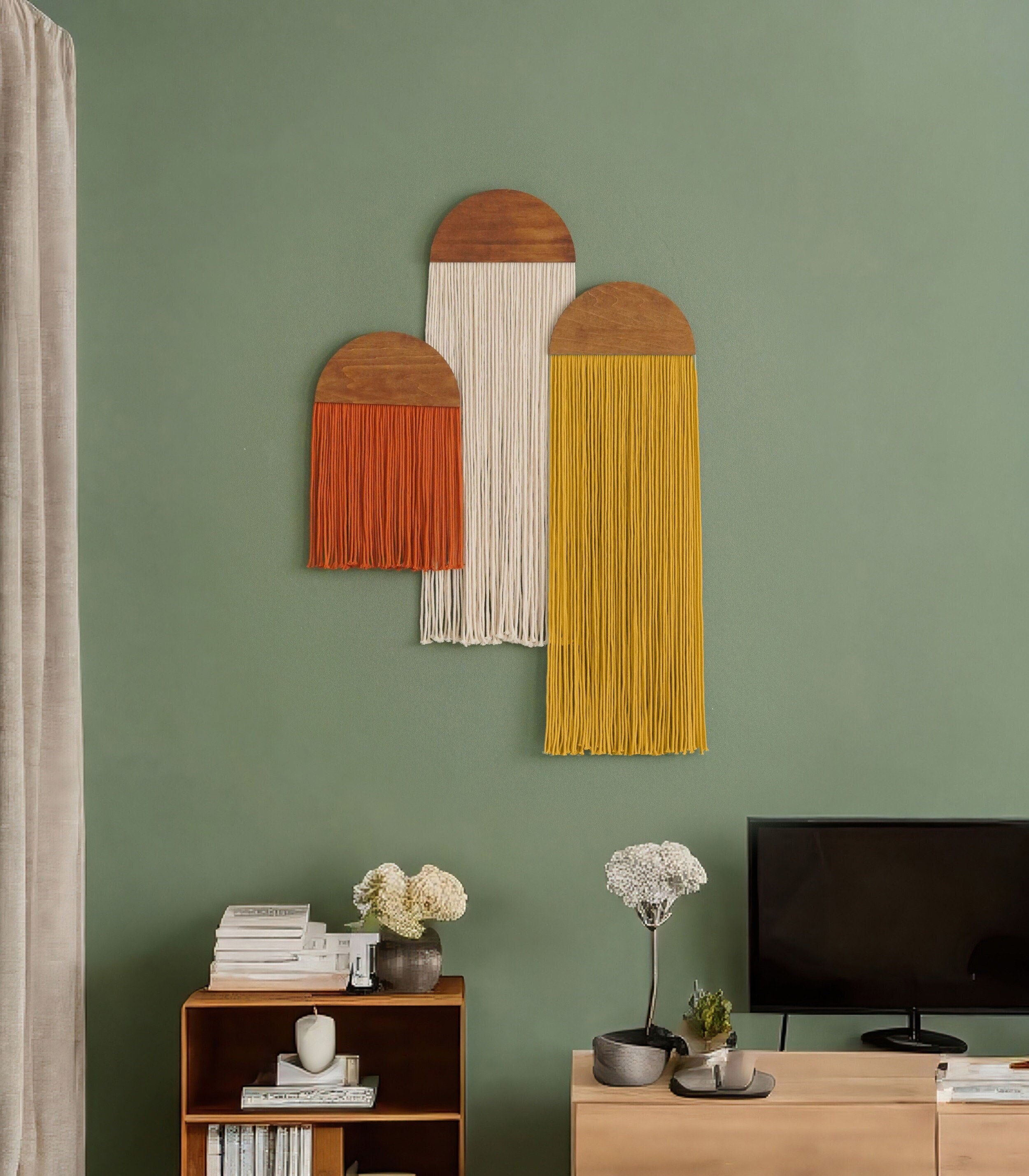 Yarn Wall Hanging, Living Room Art, Mid Century Modern, Abstract Wall ...
