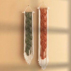 Decoración de pared con hojas, arte de pared con hojas estilo bohemio, arte de pared largo y estrecho, arte de pared con hojas, arte de pared rústico, decoración boho moderna, decoración de pared con hilo V22