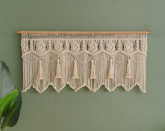 Large Leaf Window Curtain, Macrame Door Curtain, Boho Wall Hanging, Modern Macrame Curtain, Curtain Valance, New Home, Housewarming Gift C13