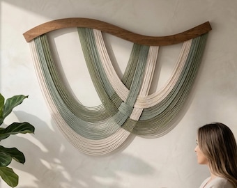 The Flow Wall Hanging, Scandinavian Wood Art and Interwoven Fiber Wall Decor V93
