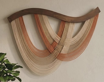 Wavy Wood Wall Decor, The Flow Wall Hanging and Interwoven Fiber Art V93