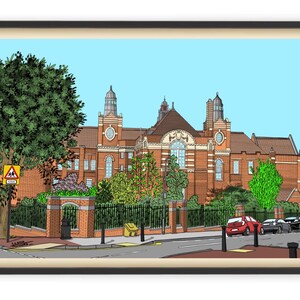 St. Luke's School illustratie kunstafdruk, aandenken Brighton