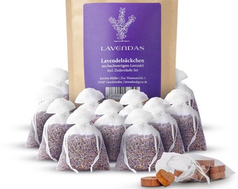 Lavendas Lavendelsäckchen & Zedernholz Set | Duft für Kleiderschrank | Natürlicher Mottenschutz | Duftsäckchen mit franz. Lavendel 130g