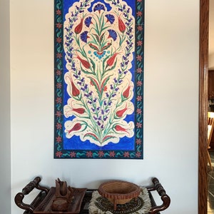 Turkish Ottoman Tiles Wall Art Original Large Painting on Stretched Canvas Ready to Hang. Rolled canvas without frame available on order.